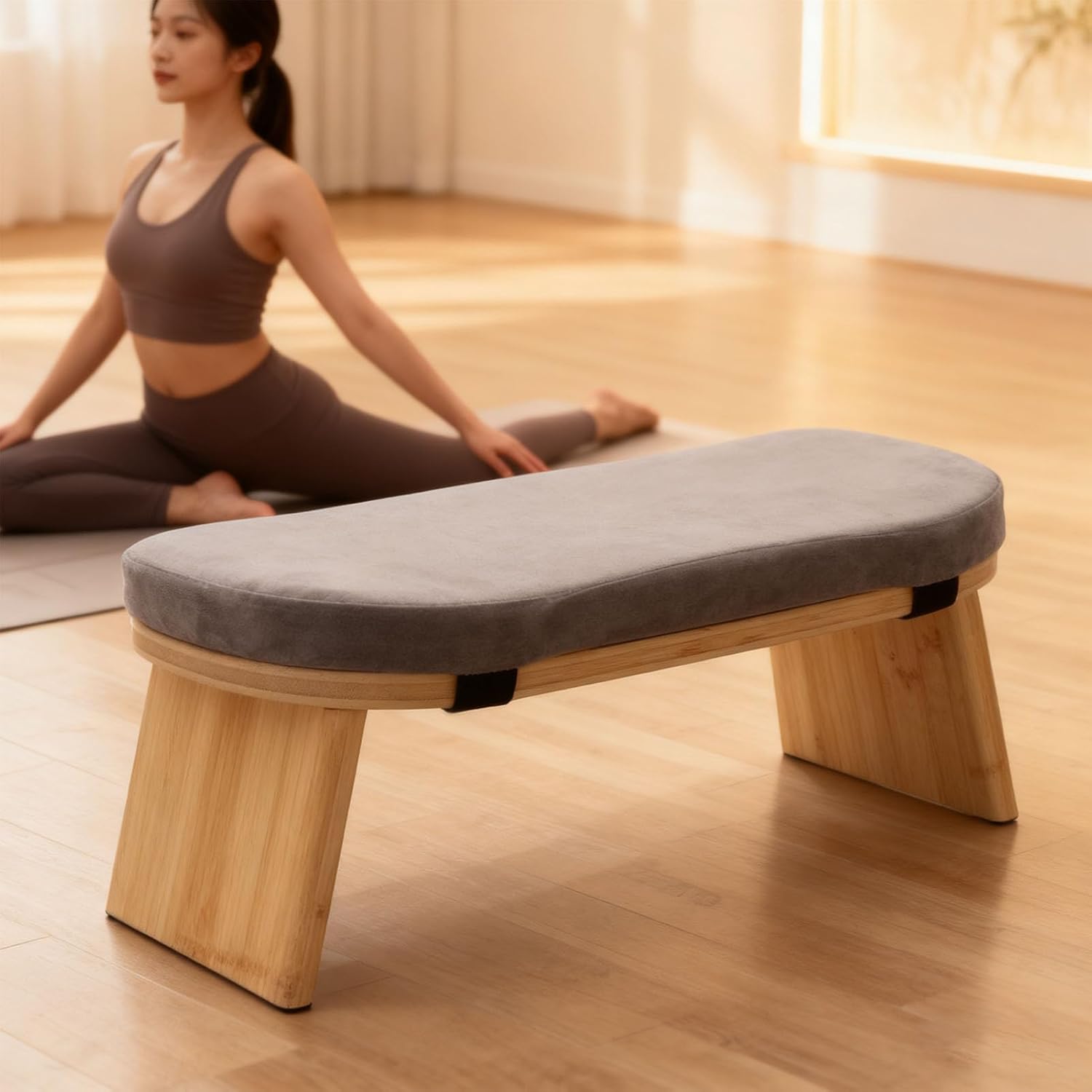 banapoy Meditation Bench, Premium Beech Wood 5° Forward Tilt Folding Meditation Stool, Kneeling Bench with Soft Cotton Cushion and Carry Bag for Relaxation Tea Ceremony Home