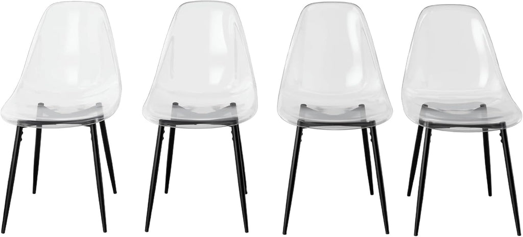 Dining Chairs Set of 4, Modern Acrylic Kitchen Chairs with Transparent Seat, Clear Kitchen Side Chairs with Metal Legs for Living Room, Counter, Dining Room, Kitchen, Reception