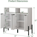 White Buffet Cabinet with Storage, Fluted Storage Cabinet with Doors & Adjustable Shelves, Solid Wood TV Stand Credenza for Kitchen Dining Room, 41"L x 14"D x 37"H Easy Assembly Kitchen Sideboard