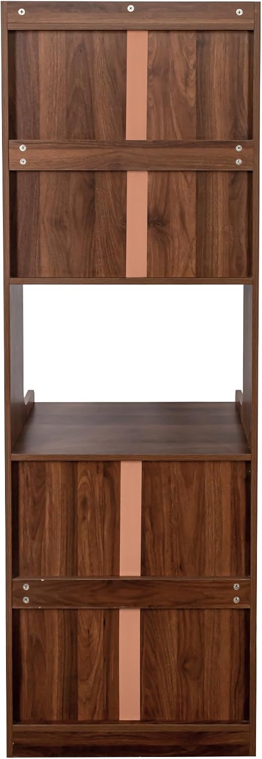 roomfitters Kitchen Pantry Hutch Cabinet, Tall Farmhouse Buffet with Microwave Stand and Storage Shelves, Walnut Brown