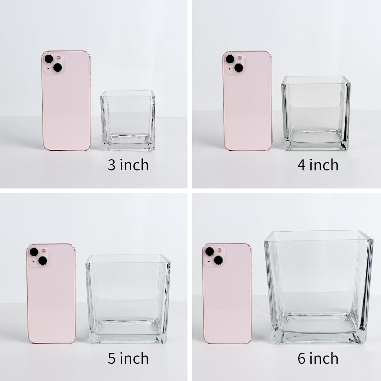1 Pack Square Glass Vase 4" x 4" x 4", Clear Flower Vase for Centerpieces, Candle Holder for Wedding Party Events, Home Décor