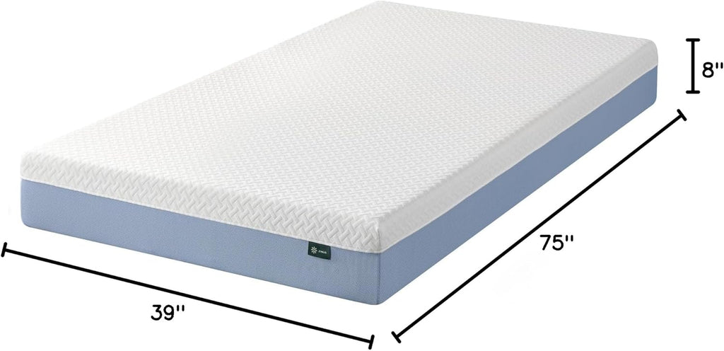 Zinus 8-Inch Twin Cooling Essential Memory Foam Mattress, White, Medium Feel, Fiberglass Free, Certified Safe Materials