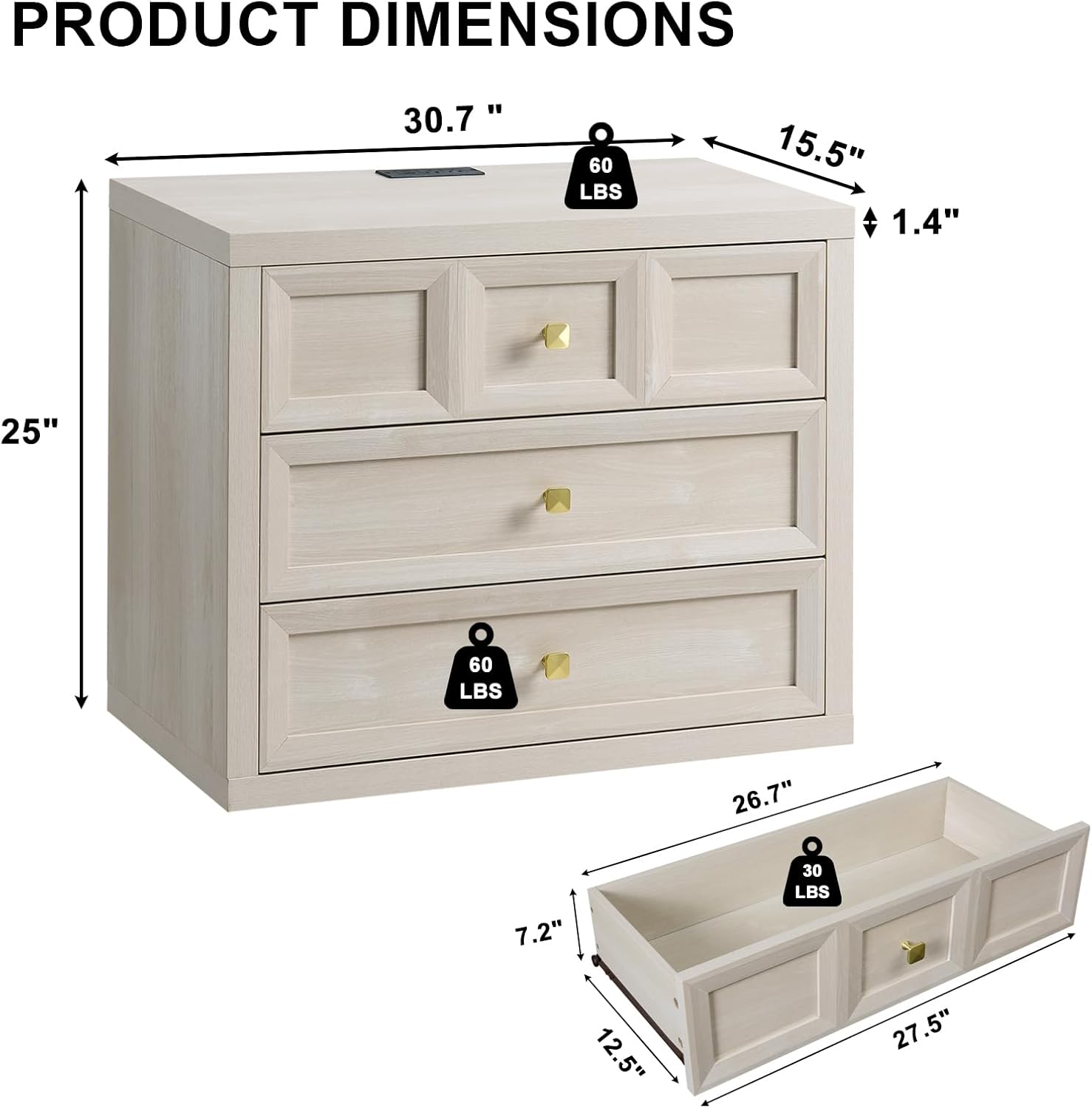Night Stand Large W/Charging Station, 30.7" W Oversized Nightstands Tall Bedside Table with 3 Drawers, Accent End Table W/Large Storage, Modern Wood End Table for Bedroom, Office