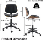 Drafting Home Office Chair, Swivel Desk Chair with Bend Wood Backrest, Ergonomic Office Chairs with Adjustable Height and Footrest Ring for Bar Lab Counter Height Desk and Drawing (Blcak)