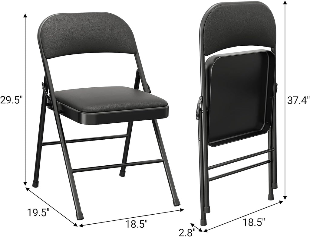 GarveeHome 2 Pack Folding Chairs with Padded Cushions, Padded Foldable Chair Hold Up to 350 LB, Portable Black Folding Chair Suitable for Dining Room, Home Office, Indoor and Outdoor Events
