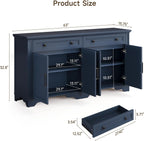 ONBRILL 63" Sideboard Buffet Cabinet, Kitchen Buffet Storage Cabinet, Large Credenza with Drawers & Doors, Wood Coffee Bar Console Wine Bar for Living Room Hallway Blue