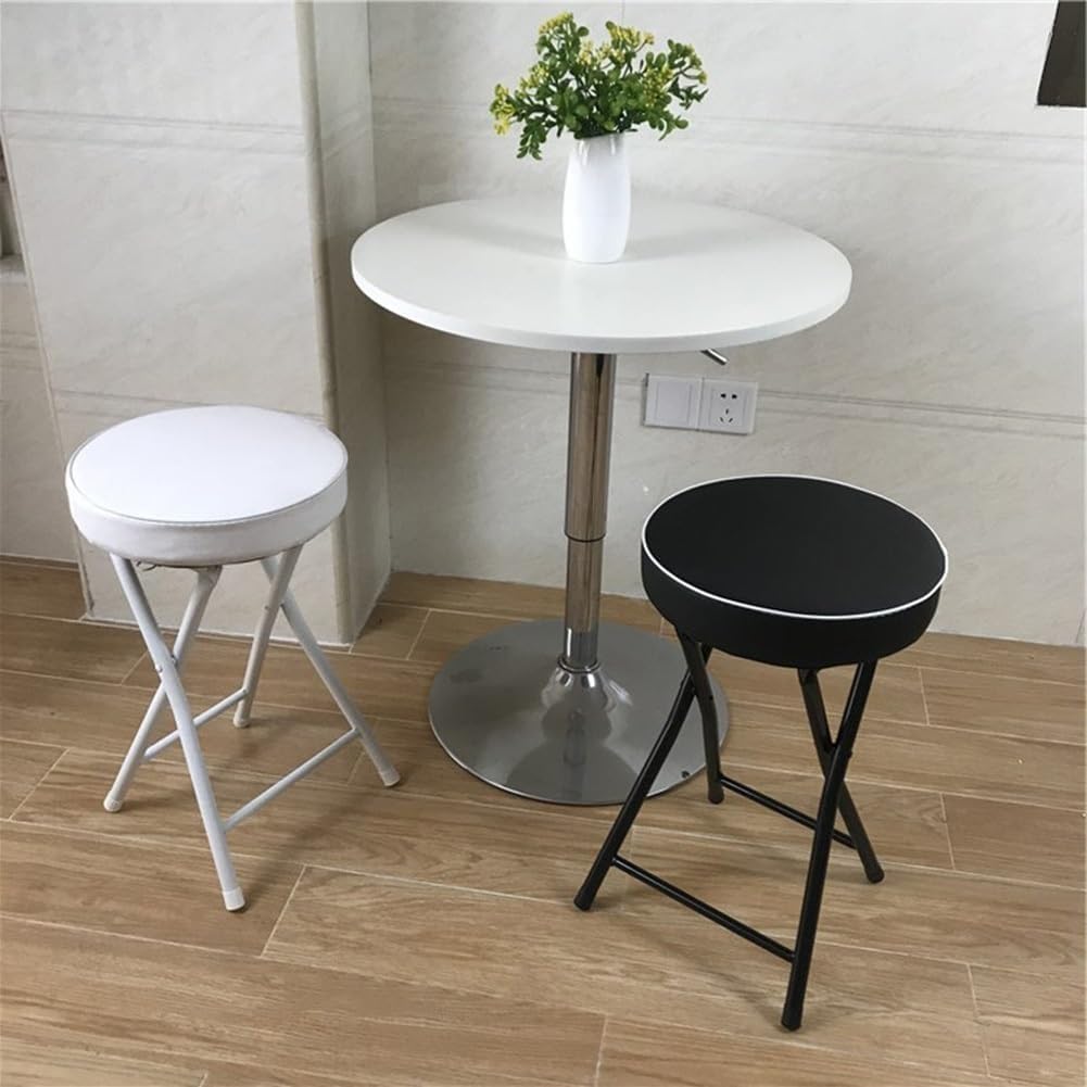 Metal Folding Bar Chair with Footrest 20in Tall Backless Round Padded Stool for Adults(White)