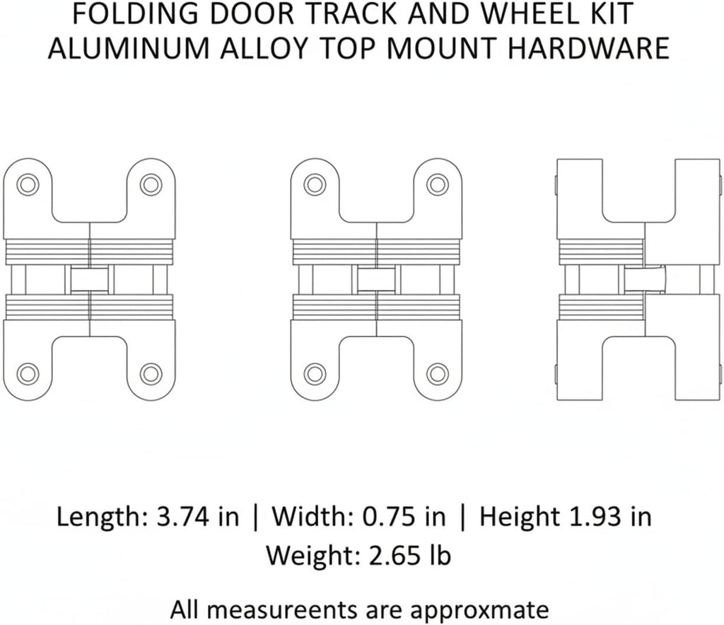 Aluminum Alloy Bi-Fold Door Track and Wheel Kit, Top Mount Hardware for Closet Doors and Room Dividers, Silver Finish