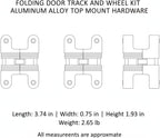 Aluminum Alloy Bi-Fold Door Track and Wheel Kit, Top Mount Hardware for Closet Doors and Room Dividers, Silver Finish