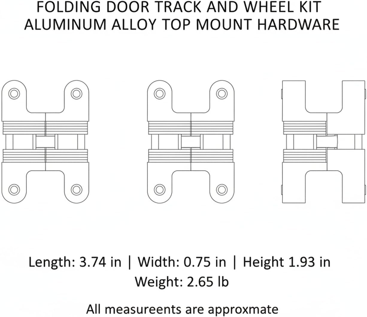 Aluminum Alloy Bi-Fold Door Track and Wheel Kit, Top Mount Hardware for Closet Doors and Room Dividers, Silver Finish