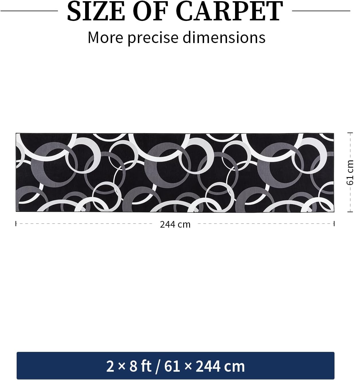 YIHOUSE Washable 2x8 Hallway Runner Rug Non Slip, Black and White 8ft Rug Runners for Bathroom Kitchen Non Skid, Geometric Circle Modern Carpet Runner for Entryway Bedroom