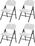 SKONYON White Plastic Folding Chairs Set of 4, 350LB Heavy Duty Metal Frame Foldable Chair for Indoor Outdoor, Lightweight Portable Stackable Fold Up Chairs for Wedding Party Picnic Patio