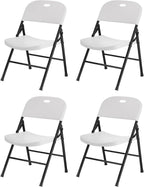 SKONYON White Plastic Folding Chairs Set of 4, 350LB Heavy Duty Metal Frame Foldable Chair for Indoor Outdoor, Lightweight Portable Stackable Fold Up Chairs for Wedding Party Picnic Patio