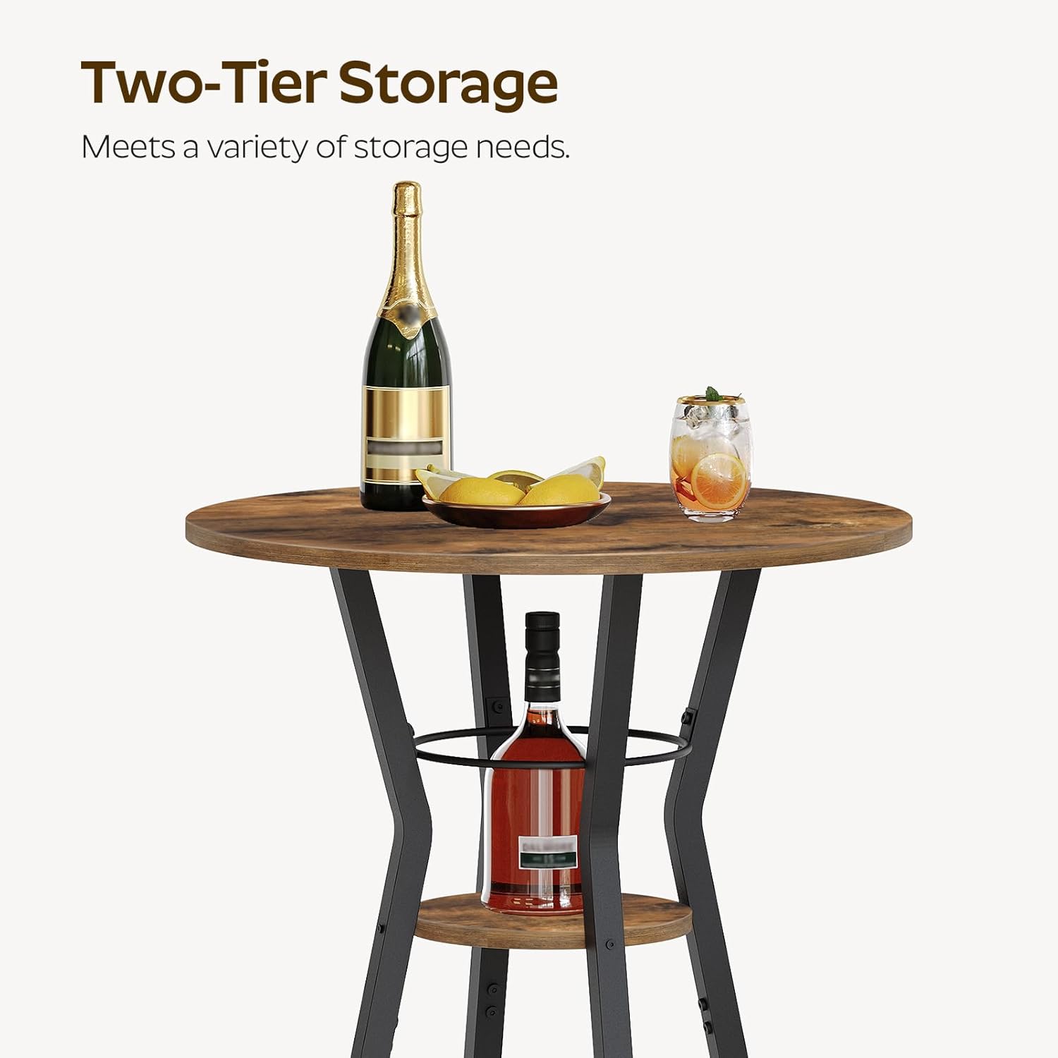 YATINEY Bar Table, 2-Tier Round High Top Table, Pub Table, Home Bar Counter Height Tables, Bistro Tables, for Kitchen, Living Room, Meeting Room, Pub, Rustic Brown and Black BT03BR