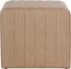 Spatial Order Modern Channel Tufted Faux Leather Ottoman | HomePop Home Décor | Ottoman for Living Room & Bedroom - Sand Faux Leather