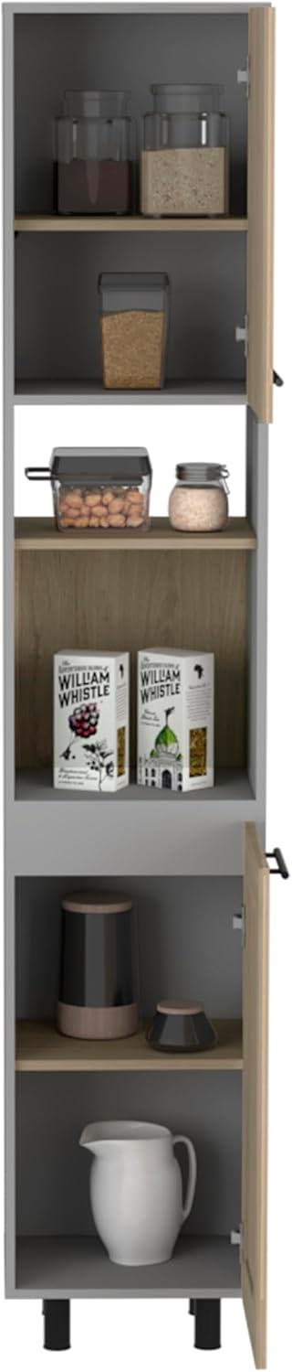 82" Tall Kitchen Pantry, Six Shelves, Double Doors, Light Pine - Home Storage Organizer