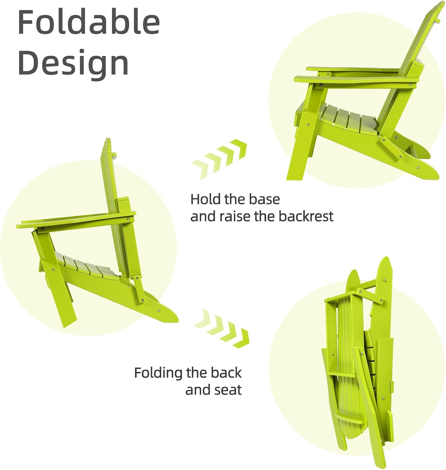 Aoodor Folding Adirondack Chair HDPE Outdoor All-Weather Chair for Patio, Garden, Backyard, Lawn, Fire Pit, Set of 2, Apple