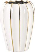 White Gold Ceramic Vase - Small Round Decorative Vase for Table Centerpieces, Wedding Decor, and Home (7.48 Inches Tall)