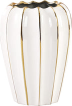 White Gold Ceramic Vase - Small Round Decorative Vase for Table Centerpieces, Wedding Decor, and Home (7.48 Inches Tall)