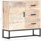 White Solid Acacia Wood Sideboard with Powder-Coated Steel Frame, 4 Storage Compartments for Living Room Dining Room Hallway Organization, Retro Style Furniture with Unique