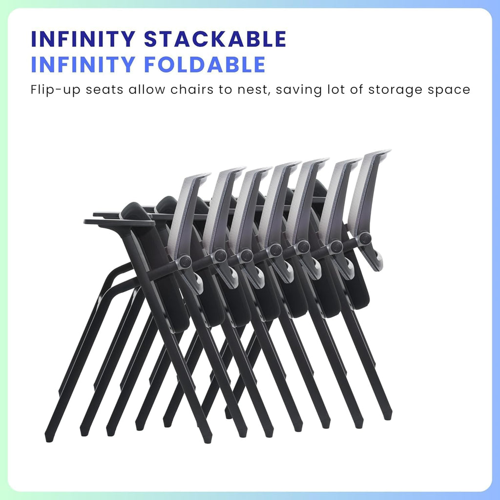 Conference Room Chairs, Folding Office Desk Chair with Lumbar Support and Sliding Armrest with Casters, Stackable Office Guest Chairs & Reception Chairs (2 Pack)