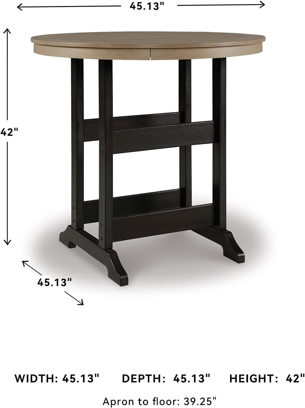Signature Design by Ashley Fairen Trail Outdoor Bar Table, Durable Weather Resistant HDPE, with Umbrella Hole for Patio Dining, Black and Driftwood, 46 Inch Round