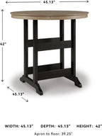 Signature Design by Ashley Fairen Trail Outdoor Bar Table, Durable Weather Resistant HDPE, with Umbrella Hole for Patio Dining, Black and Driftwood, 46 Inch Round