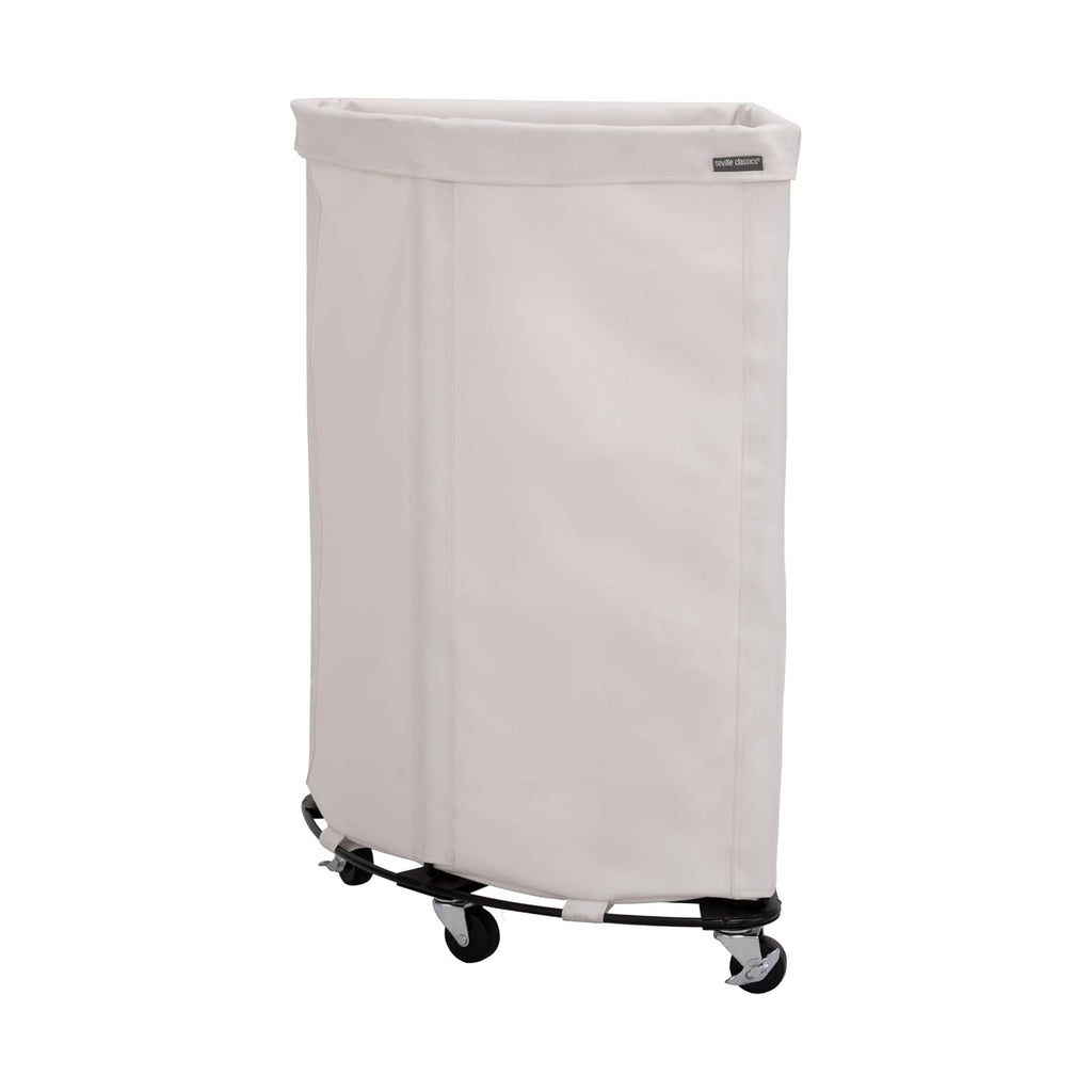 Seville Classics Large Commercial Heavy Duty Rolling Steel Frame Laundry Hamper Canvas Cart Bin, w/Wheels for Hotel, Home, Closet, Bedroom, Natural White, Corner 17.7” D x 24.0” W
