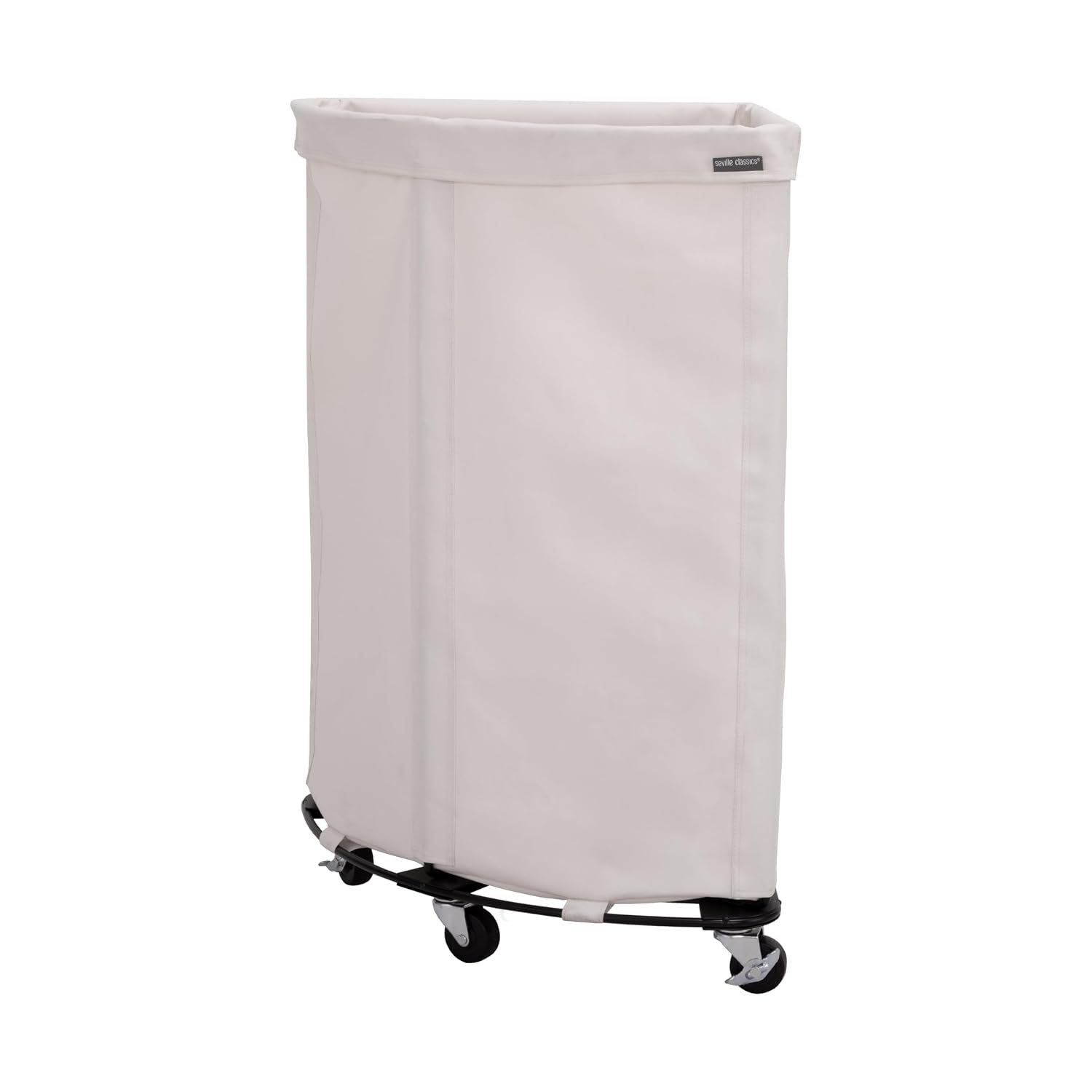 Seville Classics Large Commercial Heavy Duty Rolling Steel Frame Laundry Hamper Canvas Cart Bin, w/Wheels for Hotel, Home, Closet, Bedroom, Natural White, Corner 17.7” D x 24.0” W
