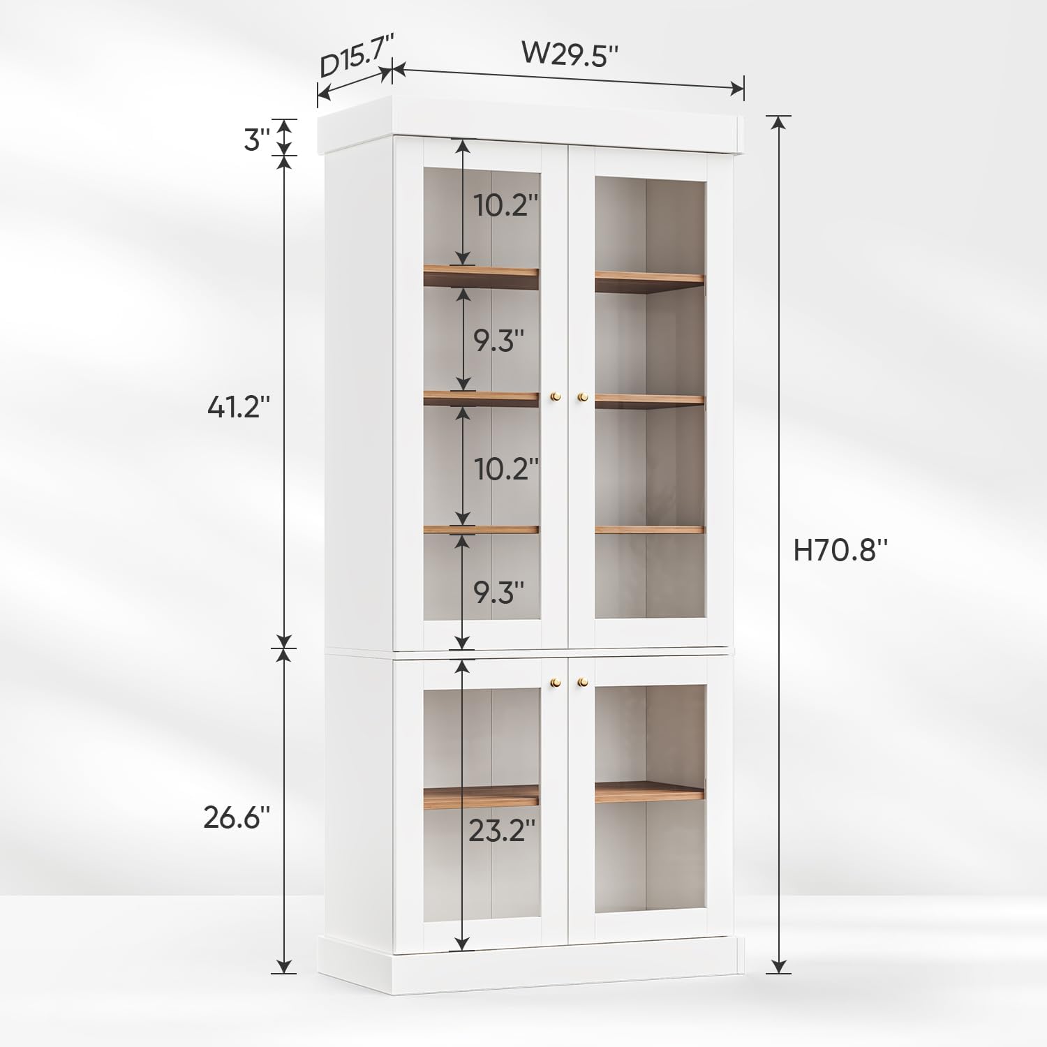 ivaniti 70.8" Tall Farmhouse Kitchen Pantry Cabinet with Glass Doors, Modular Storage Cabinet with 6-Tier Adjustable Shelves, White, Wooden Hutch for Kitchen, Living Room, Set of 2
