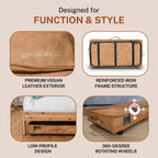 Premium Under Bed Storage with Wheels, Low Profile Rolling Storage Box in Vegan Leather with Metal Frame, Pull-Out Underbed Organizer for Bedroom or Closet, Housewarming or Wedding Gift