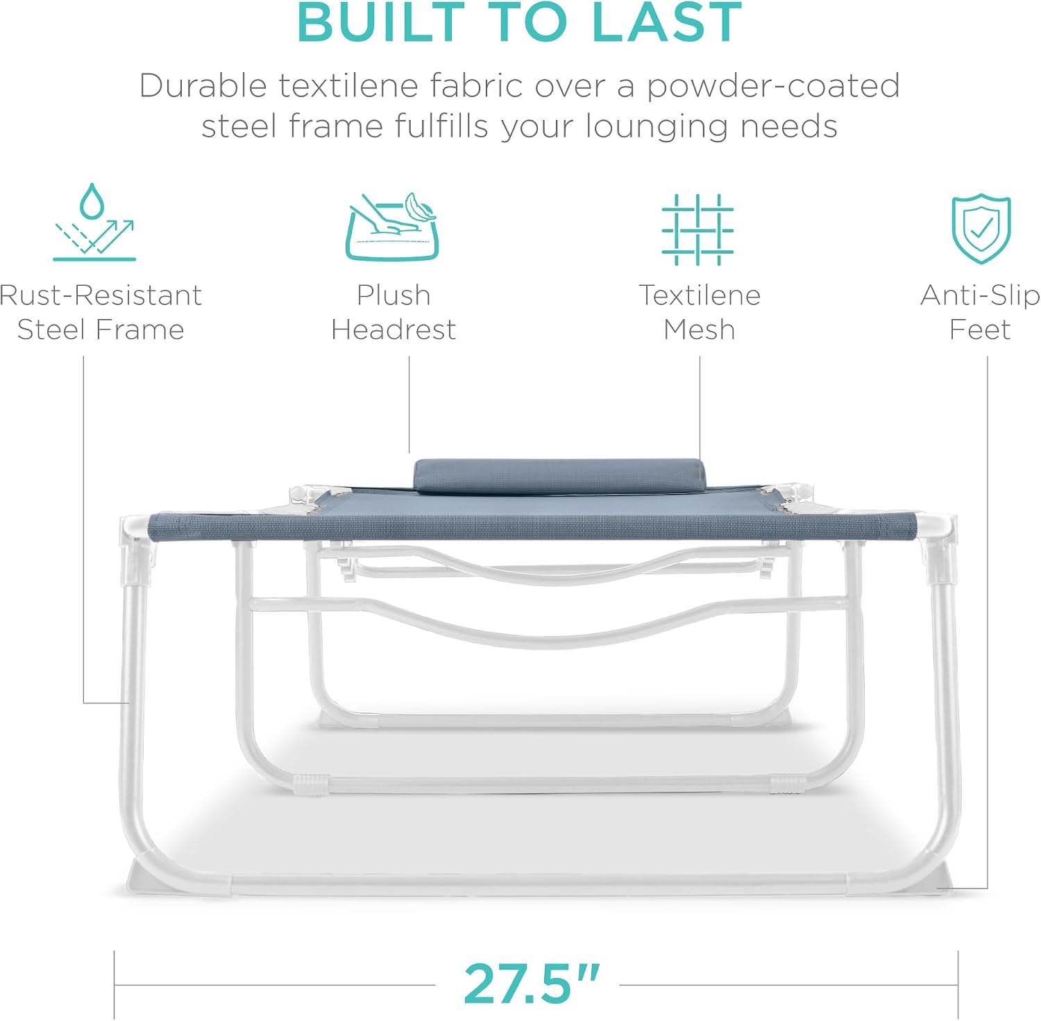 Best Choice Products Patio Chaise Lounge Chair, Portable Outdoor Folding Recliner for Lawn, w/ 8 Positions, Handles, 300lb Capacity - French Blue/White