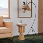 Beaumont Lane 15" Round Solid Mango Wood Side Table, Natural Brown Lacquer Finish, Hand-Carved Detailing, Pedestal Base, Fully Assembled Accent Table for Living Room, Bedroom, or Hallway