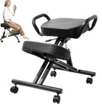 Ergonomic Kneeling Chair, Kneeling Chair with Locking Wheels, Adjustable Height Support Chairs, PU Computer Kneel Chairs for Living Room