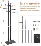 JIAYUEJU Coat Rack Freestanding with Marble Base, Heavy Duty Metal Clothes Rack, Corner Coat Tree Hat Rack for Entryway Bedroom Living Room Hotel 14.96 x 10.24 x 68.9 Inches (Black)