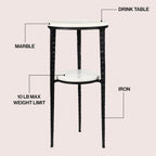 JONATHAN Y Seraphina Round White Marble and Metal Drink Table, 2-Tier Small Side End Table for Living Room and Small Spaces, Modern Martini Pedestal Accent with Textured Legs END3004A