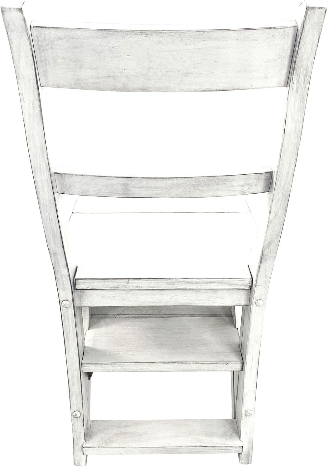 Carolina Chair & Table Antique Folding Library Ladder Chair - Convertible 2-in-1 Chair, Foldable Ladder Seat with Storage Shelf - Multifunctional Furniture for Bedroom, Dining (Antique White)