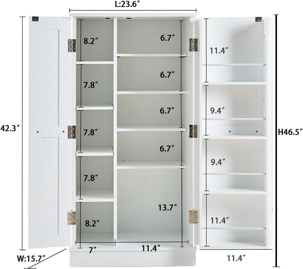 Kitchen Pantry Storage Cabinet with Adjustable Shelves, 47" Tall Free Standing Food Organization Cabinet for Kitchen Dining Room, Compact Space Saving Design for Craft Room