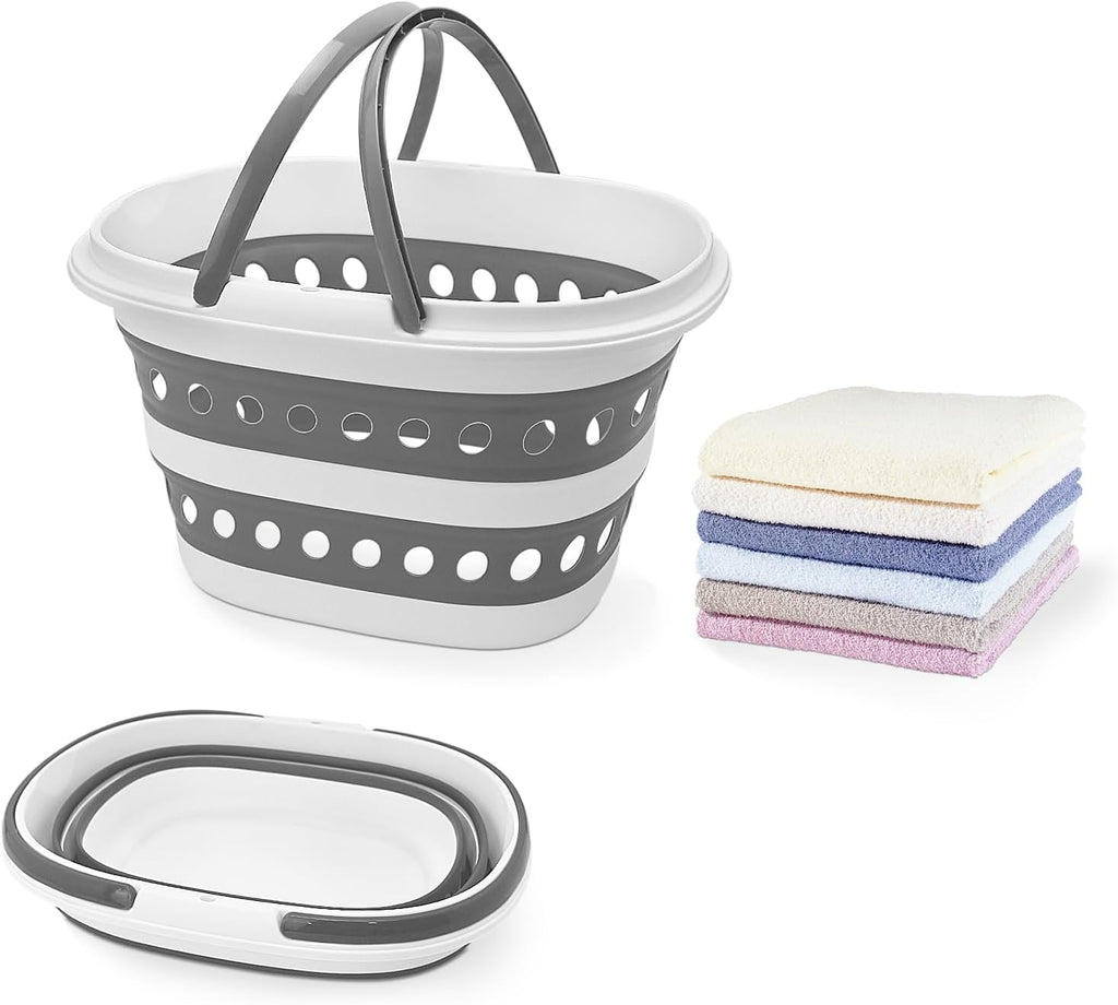 Compact Collapsible Laundry Basket, Small Size Pop-Up Hamper Perfect for Bedroom Side,Bathroom,Travel, Not for Large Families, Foldable with Handle, Measures 16 x 12.5 x 9.5 In, (Gray)