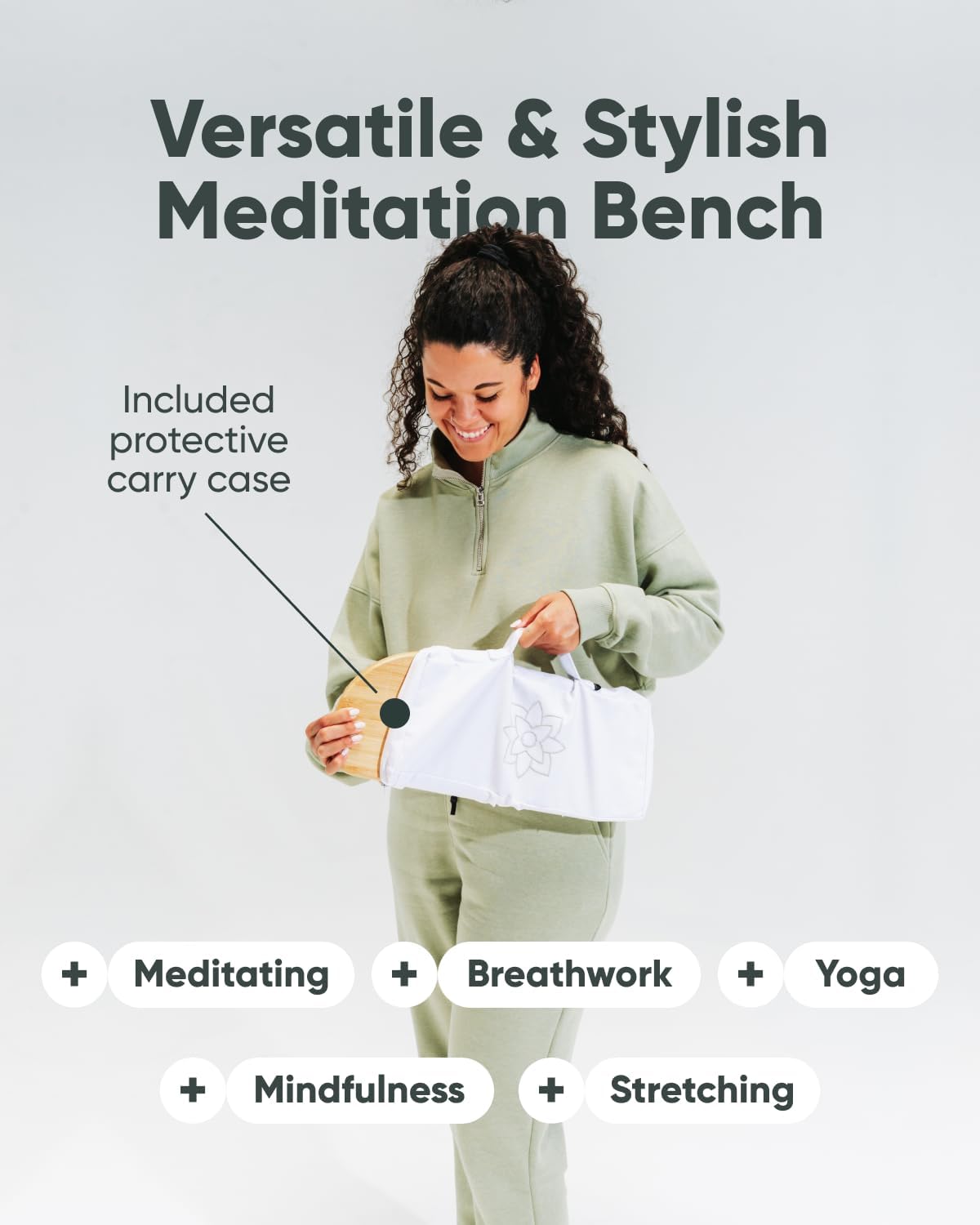 Mindful Modern Folding Meditation Bench - Bamboo Kneeling Stool with Locking Magnetic Hinges - Portable Cross Legged Folding Seiza Chair w/Travel Bag