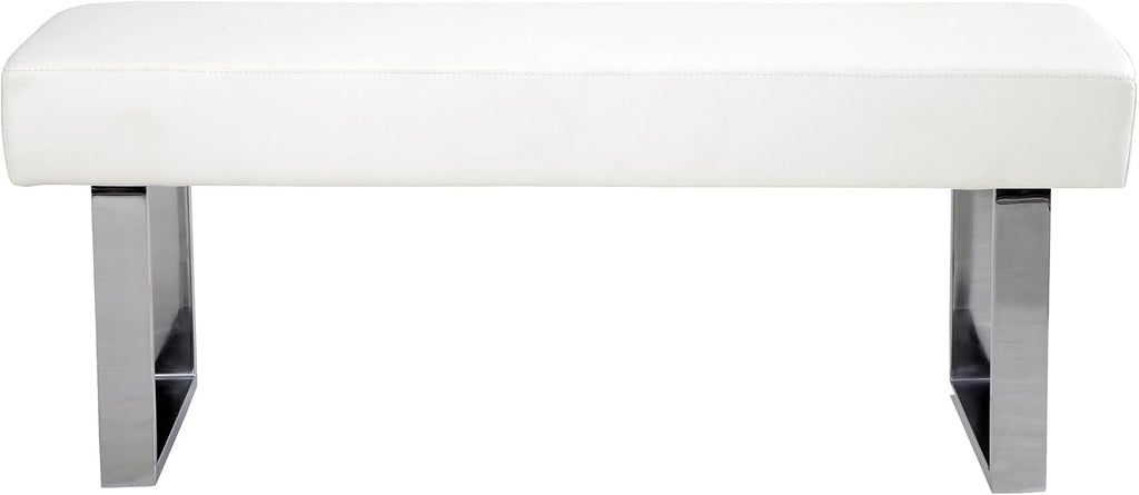 Armen Living Amanda Bench in White and Chrome Finish 48"x18"x19"