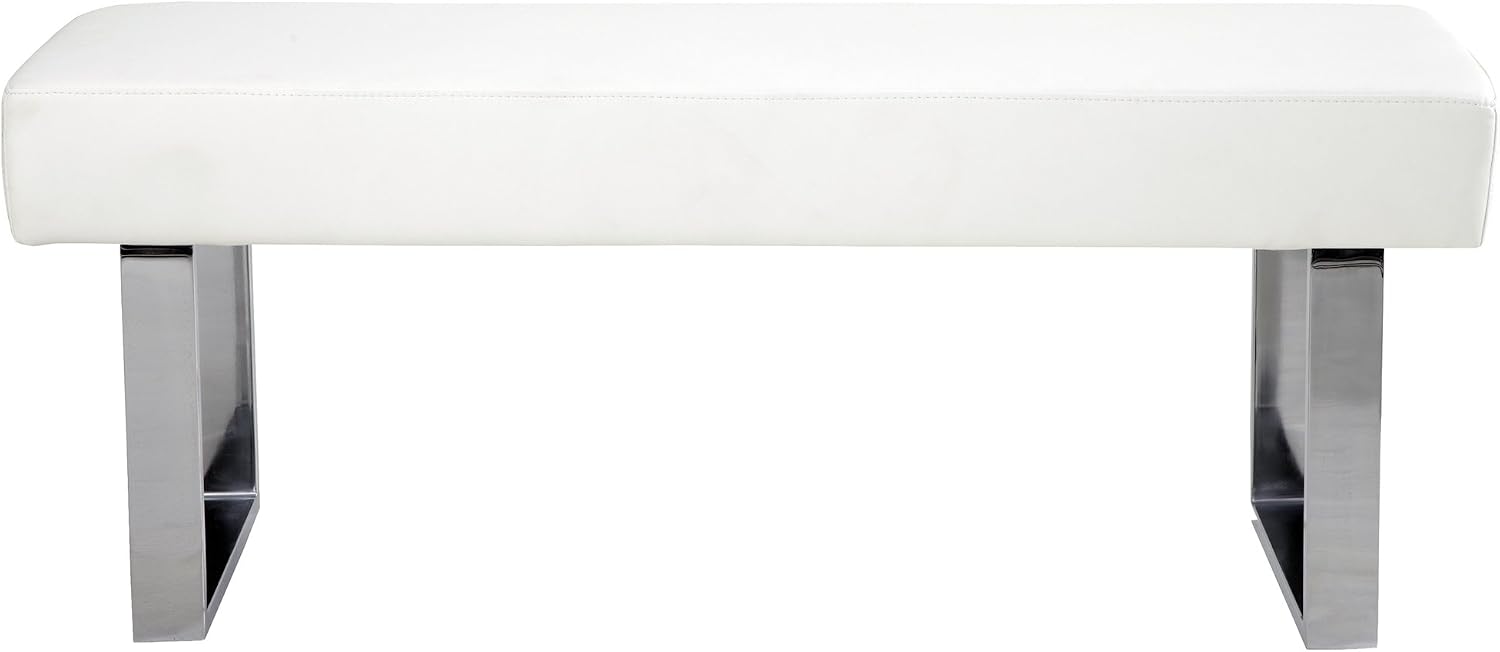 Armen Living Amanda Bench in White and Chrome Finish 48"x18"x19"