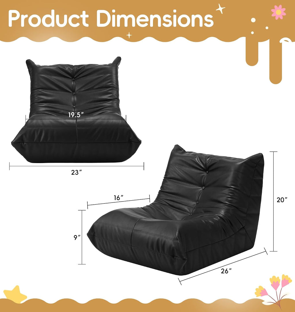 Hobestluk Bean Bag Chair for Kids Toddler Bean Bag Chair with Memory Foam Filler Leather Beanbag with Spacious Design Bean Bag Couch for Reading Gaming Relaxing (Black, Small)