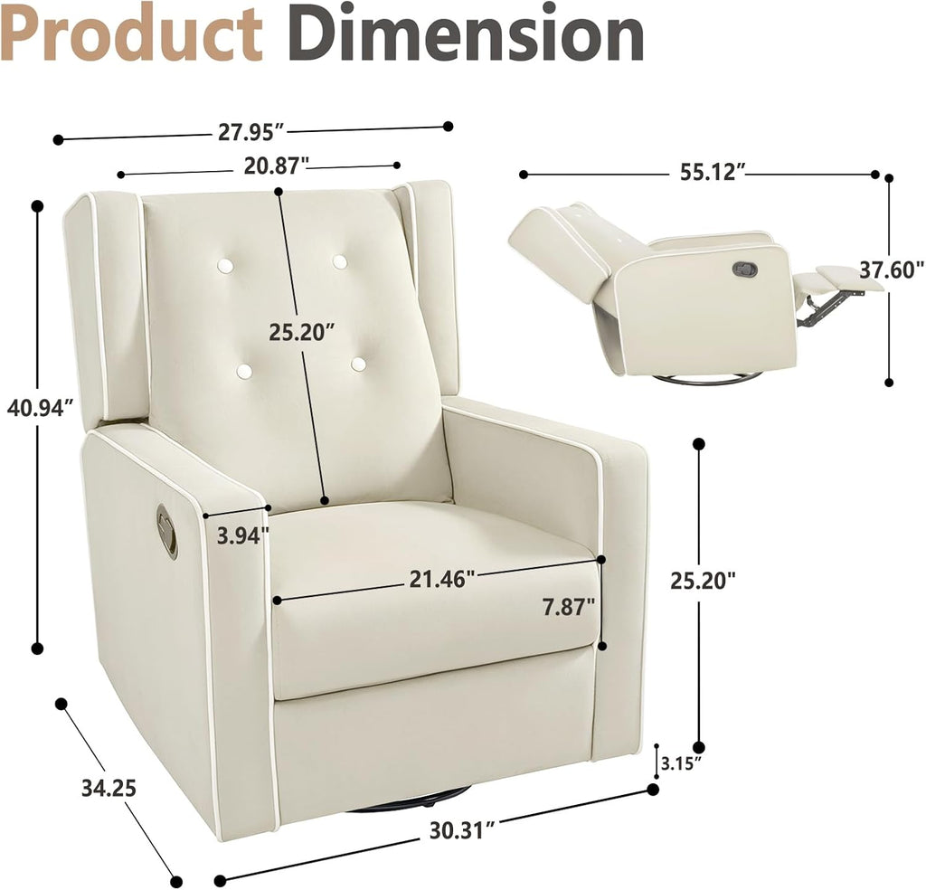 SweetGO Nursery Glider Recliner, 360° Swivel Microfiber Rocker w/Footrest | Ergonomic lumbar support, quiet glide, reinforced frame, tool-free assembly, 135° recline