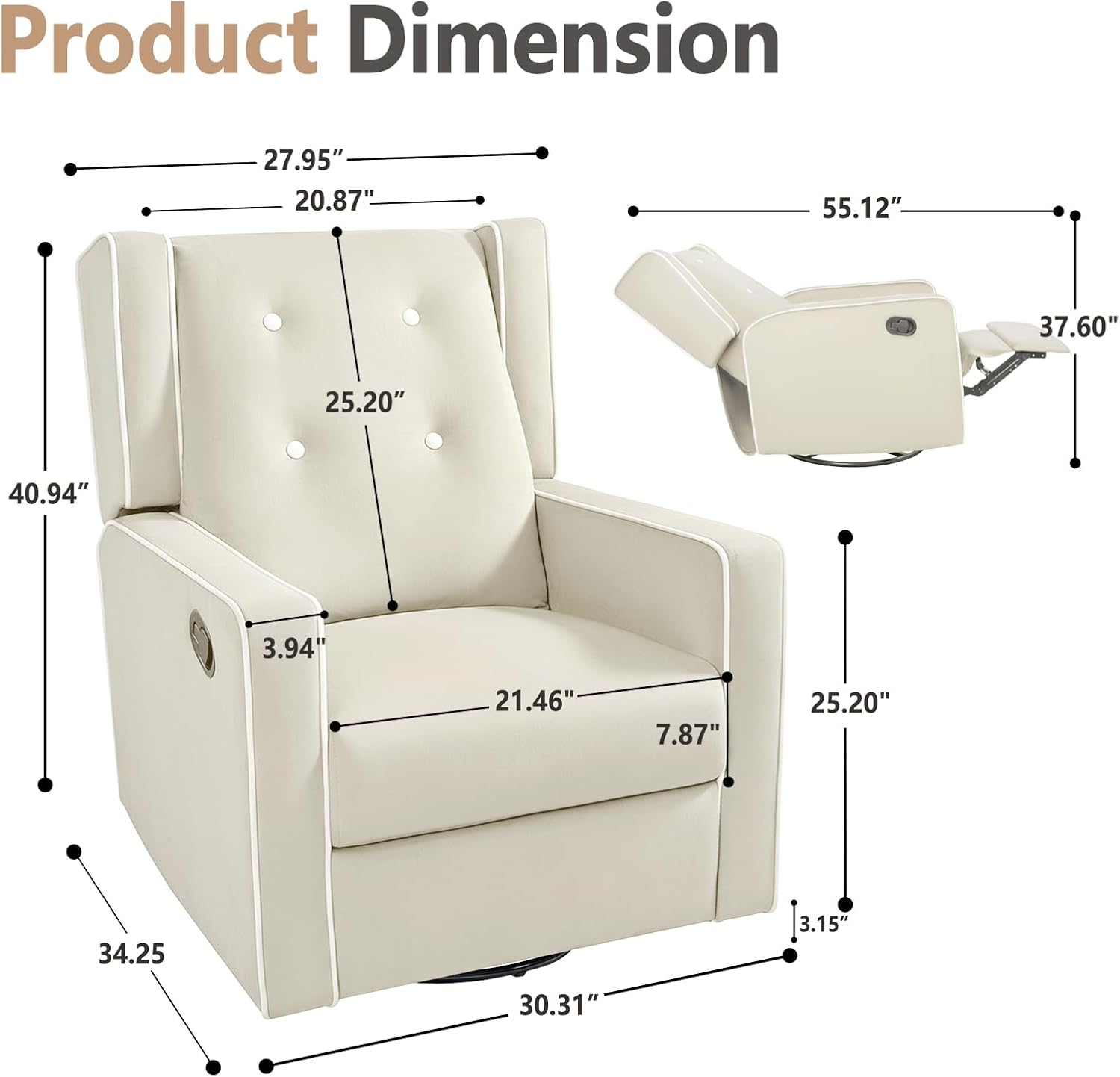 SweetGO Nursery Glider Recliner, 360° Swivel Microfiber Rocker w/Footrest | Ergonomic lumbar support, quiet glide, reinforced frame, tool-free assembly, 135° recline