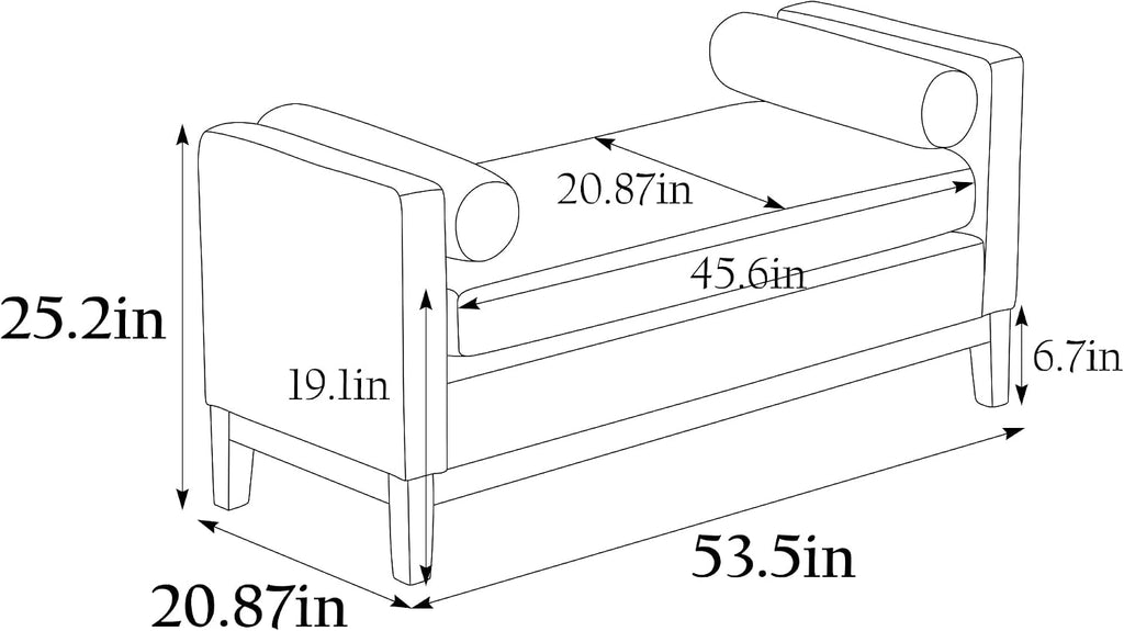 Ottoman Bench,End of Bed Bench with Wood Legs & Bolster Pillows,Upholstered Bench for Bedroom, Living Room, Entryway,53.5" W, Navy (Caramel)