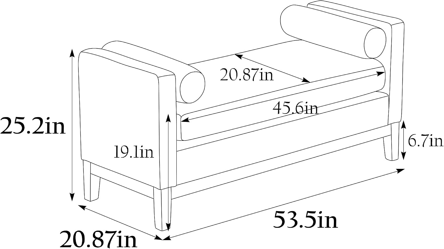 Ottoman Bench,End of Bed Bench with Wood Legs & Bolster Pillows,Upholstered Bench for Bedroom, Living Room, Entryway,53.5" W, Navy (Caramel)
