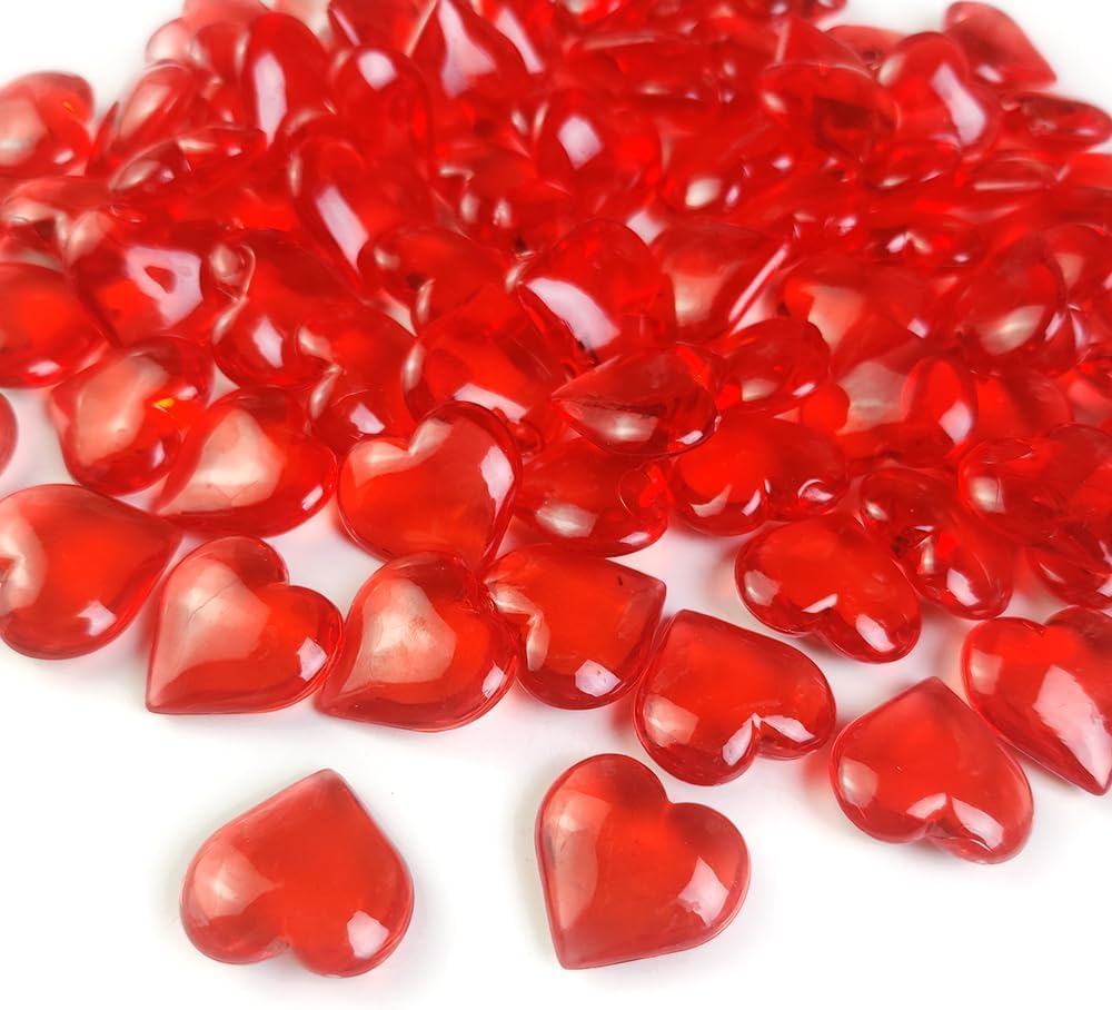HappyFiller 150 PCS Red Acrylic Hearts for Shaped Crystals Fake Heart Gems for Vase Fillers,Table Scatters,Wedding Centerpieces,Birthday,Engagement Party,Bridal Shower Gifts,11 OZ