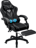 Gaming Chair with Massage Ergonomic Computer Chair with Footrest Reclining Video Game Chair for Boys with Adjustable Armrest Black