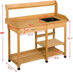 48" Wooden Outdoor Indoor Planting Gardening Garden Potting Bench Workbench Workstation Table Removable Sink Drawer 2 Tiers Storage Shelves Rack Open Shelf 3 Side Hooks Gardening Supplies Tools Storag
